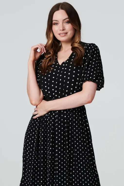 Polka Dot Pleated Midi Dress