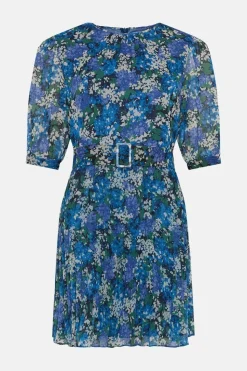 Polyester Floral Belted Mini Dress