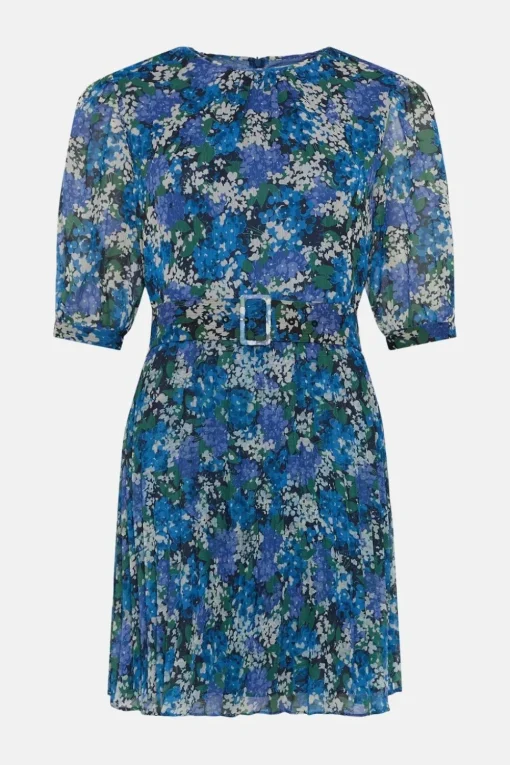 Polyester Floral Belted Mini Dress