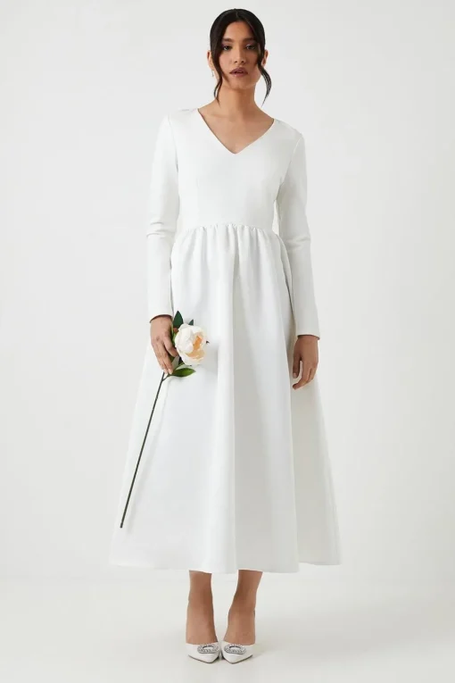 Ponte And Satin Mix Midaxi Wedding Dress
