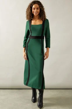 Ponte Contrast Button Midi Dress