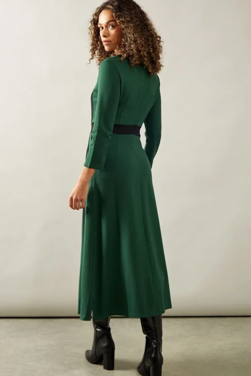 Ponte Contrast Button Midi Dress