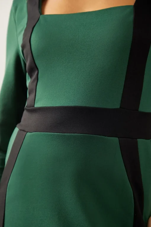 Ponte Contrast Button Midi Dress