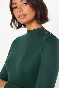 Ponte High Neck Button Mini Dress