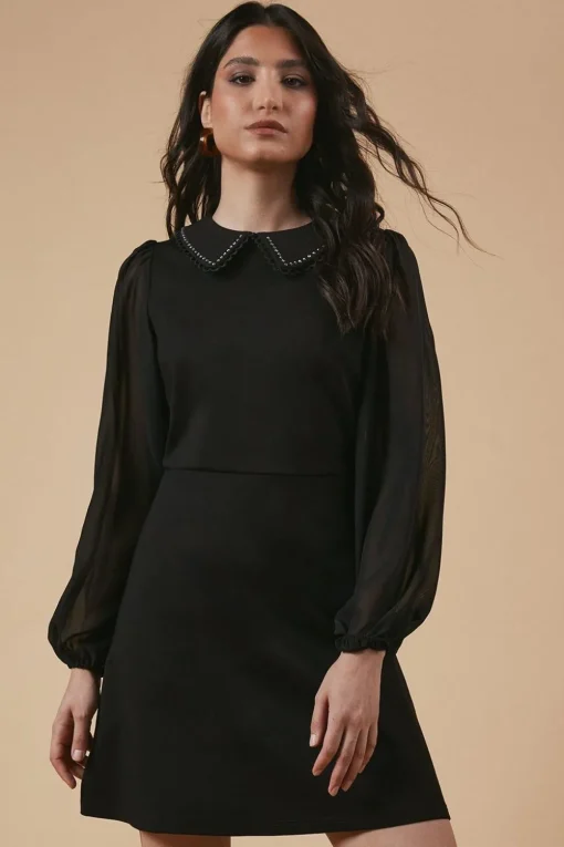 Ponte Sheer Sleeve Mini Dress