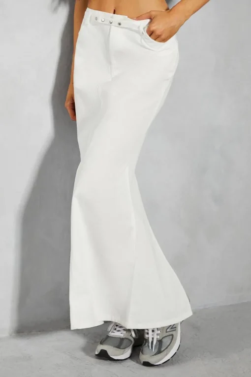 Poplin Belted Flare Maxi Skirt
