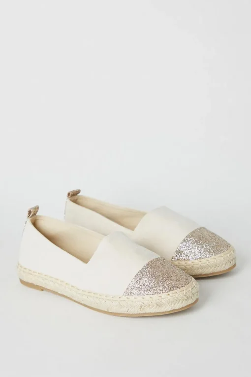Poppy Glitter Toe Detail Flat Espadrille Shoes