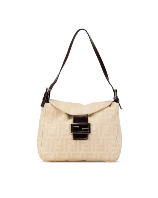 Preloved Canvas Double Flap Shoulder Bag with Adjustable Leather Strap