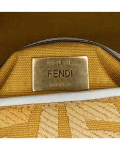 Preloved Canvas Fisheye Baguette Satchel with Leather Trim and