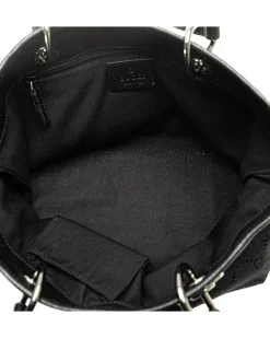 Preloved Canvas Handbag with Leather Trim and Silver-Tone Hardware