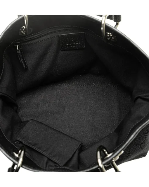 Preloved Canvas Handbag with Leather Trim and Silver-Tone Hardware