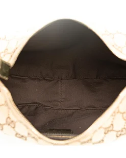 Preloved Canvas Hobo Bag with Leather Trim and Bamboo Ring Detail