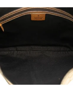 Preloved Canvas Hobo Bag with Leather Trim and Zip Closure
