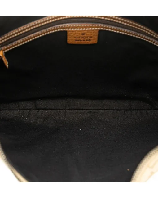 Preloved Canvas Hobo Bag with Leather Trim and Zip Closure