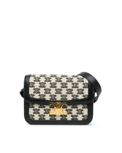 Preloved Classique Embroidered Canvas Crossbody Bag with Leather Trim
