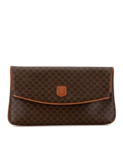 Preloved Coated Canvas Clutch with Leather Trim and Interior Zip