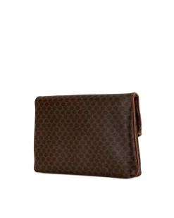 Preloved Coated Canvas Clutch with Leather Trim and Interior Zip