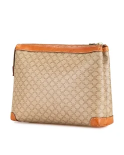 Preloved Coated Canvas Clutch with Leather Trim and Top Zip Closure