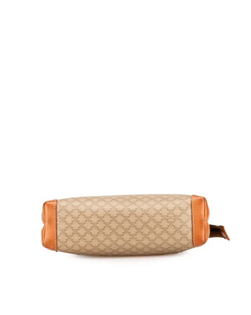 Preloved Coated Canvas Clutch with Leather Trim and Top Zip Closure