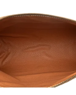 Preloved Coated Canvas Clutch with Leather Trim and Top Zip Closure