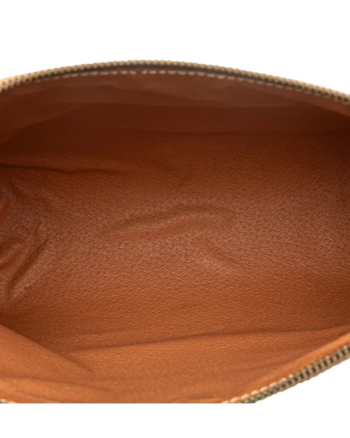 Preloved Coated Canvas Clutch with Leather Trim and Top Zip Closure