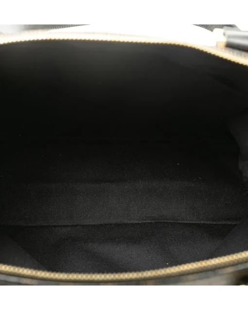 Preloved Coated Canvas Tote Bag with Leather Trim and Top Zip Closure