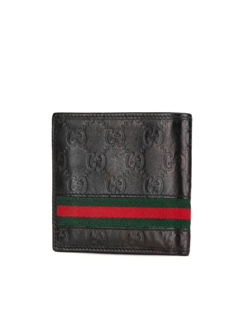Preloved Embossed Leather Bifold Wallet with Canvas Detail