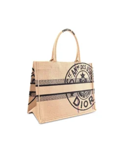Preloved Embroidered Canvas Jute Book Tote with Rolled Handles