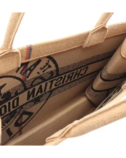 Preloved Embroidered Canvas Jute Book Tote with Rolled Handles