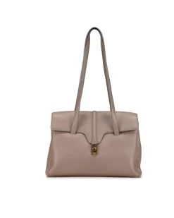 Preloved Grained Calfskin Soft Shoulder Bag with Turn-Lock Closure
