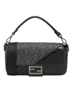 Preloved graphy FF Baguette Shoulder Bag in Black Leather