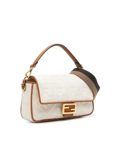 Preloved graphy White Canvas and Leather Shoulder Bag