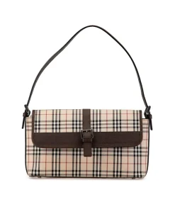 Preloved House Check Canvas Shoulder Bag with Leather Trim and