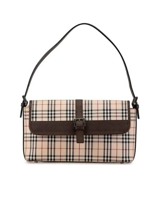 Preloved House Check Canvas Shoulder Bag with Leather Trim and