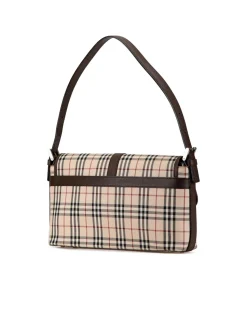 Preloved House Check Canvas Shoulder Bag with Leather Trim and