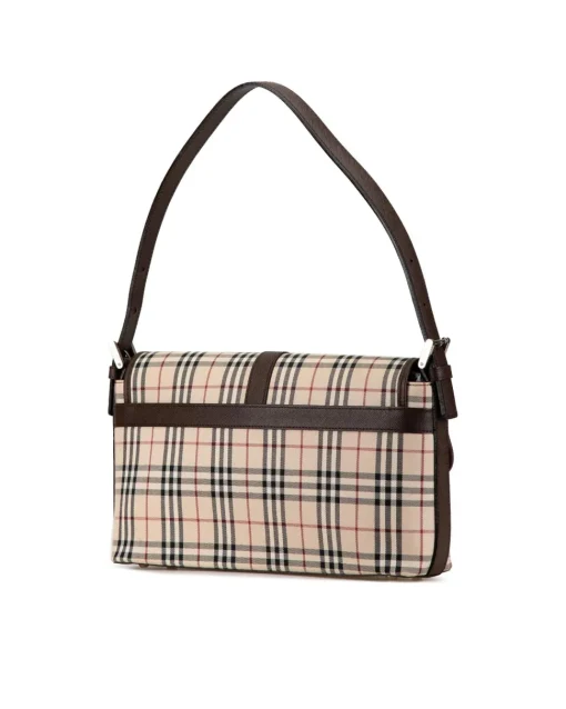 Preloved House Check Canvas Shoulder Bag with Leather Trim and