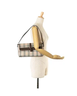 Preloved House Check Canvas Shoulder Bag with Leather Trim and