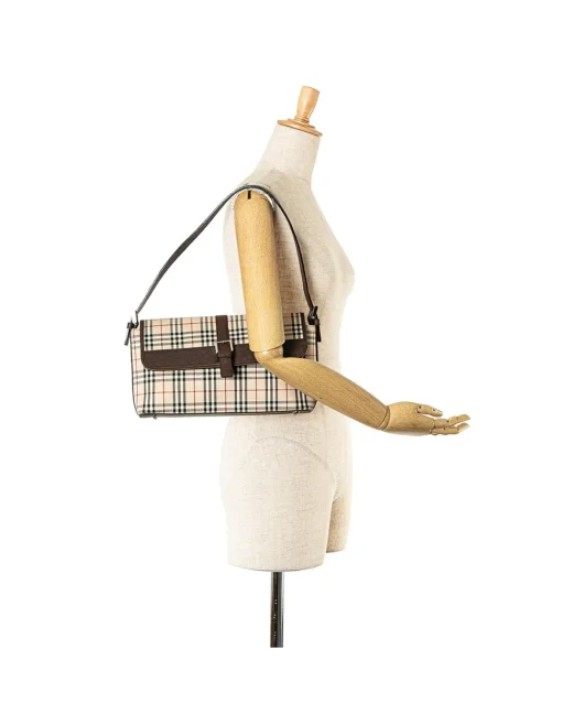 Preloved House Check Canvas Shoulder Bag with Leather Trim and