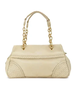 Preloved Intrecciato-Trimmed Leather Shoulder Bag with Curb Chain