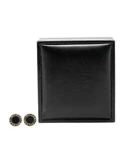 Preloved 18K Gold Onyx Stud Earrings with Push Back Closure