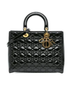 Preloved Large Patent Cannage Lady Bag with Quilted Leather and