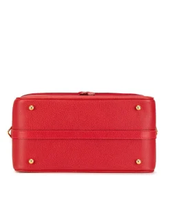 Preloved Leather Vanity Bag with Bamboo Top Handle and Detachable