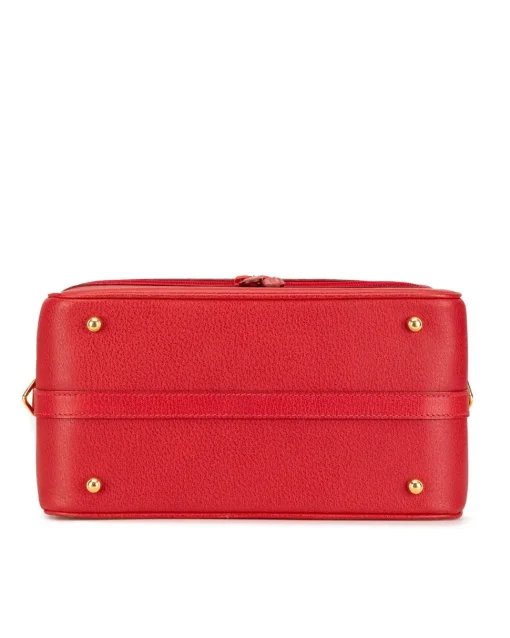 Preloved Leather Vanity Bag with Bamboo Top Handle and Detachable