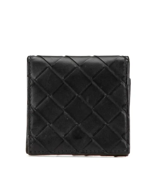 Preloved Leather Woven Coin Pouch with Snap Closure