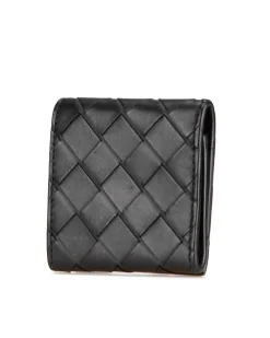Preloved Leather Woven Coin Pouch with Snap Closure