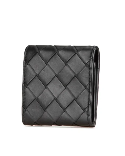 Preloved Leather Woven Coin Pouch with Snap Closure