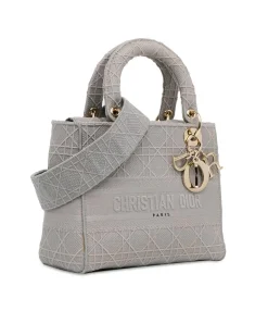 Preloved Medium Cannage Lady D-Lite Canvas Bag with Detachable Strap