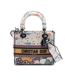 Preloved Medium Canvas Embroidered Lady D-Lite Handbag