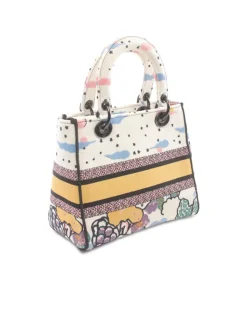 Preloved Medium Canvas Embroidered Lady D-Lite Handbag with Structured