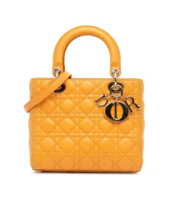 Preloved Medium Lambskin Quilted Leather Bag with Detachable Strap and